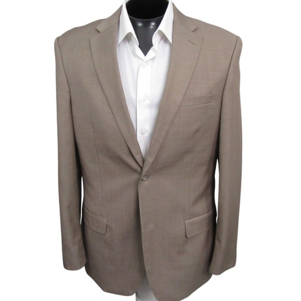 Caravelli Mens Sport Coat 40L Tan‎ Cross Hatch Blazer Super 150s Double Vent